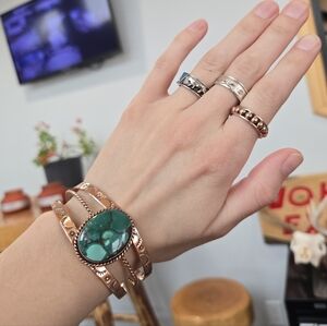 Turquoise Copper Engraved Cuff Bracelet 448